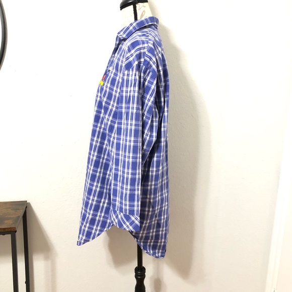 Walt Disney World Plaid Christmas Pajama Mickey Mouse Shirt S M blue white - Picture 2 of 13